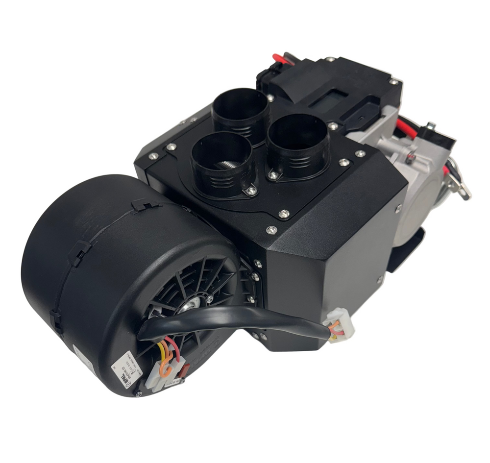 Electric air conditioning unit for a race car on a white background