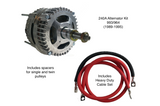 An upgraded high output alternator with a heavy duty cable set with red and black cables