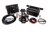 A complete electric air conditioning system with all components laid out on a white background