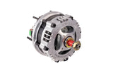 An upgraded high output alternator with a heavy duty cable set with a brass nut on a red shaft